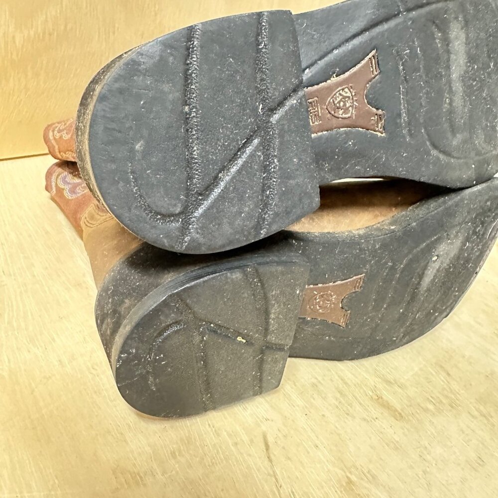 Ariat Womens Leather Western Boots US 8.5B Brown Embroidered Design Pull-On Work - Picture 7 of 11